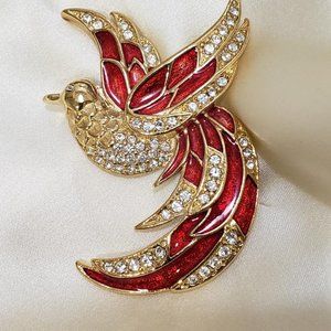 Designer Giorgio Bird of Paradise In Flight Red Enamel with Rhinestone Accents